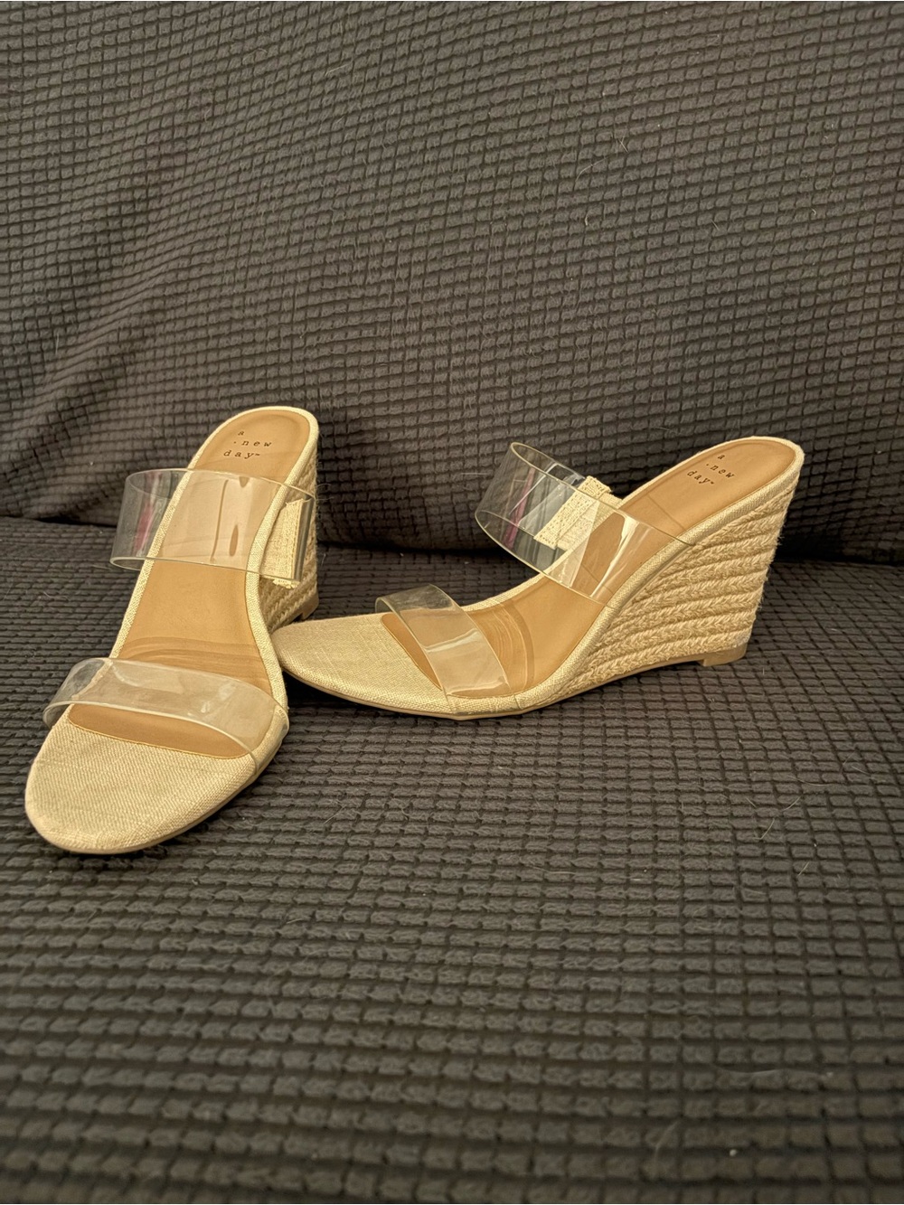 Wedge Sandals with Clear Straps Neutral Tan
